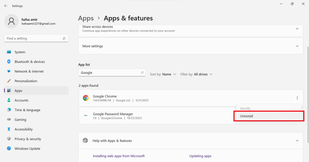 uninstall chrome on windows