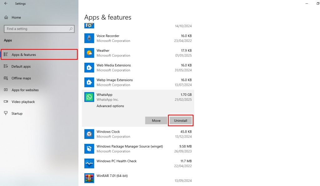 uninstall program windows