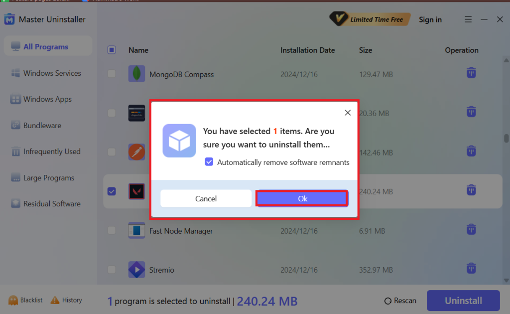 uninstall valorant via master uninstaller