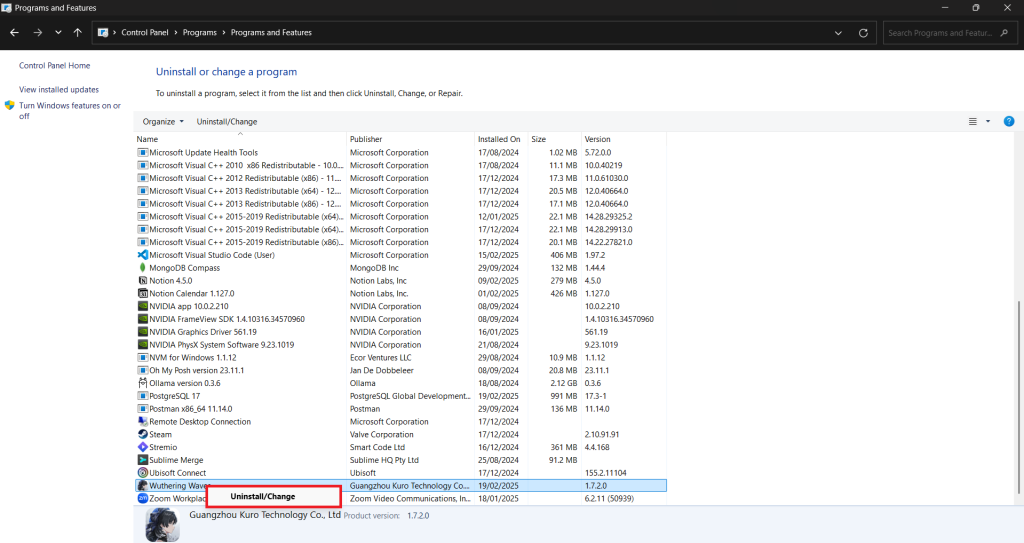 uninstall wuthering waves