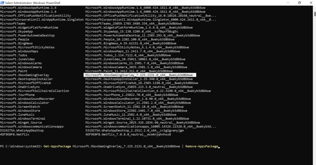 powershell uninstalled app