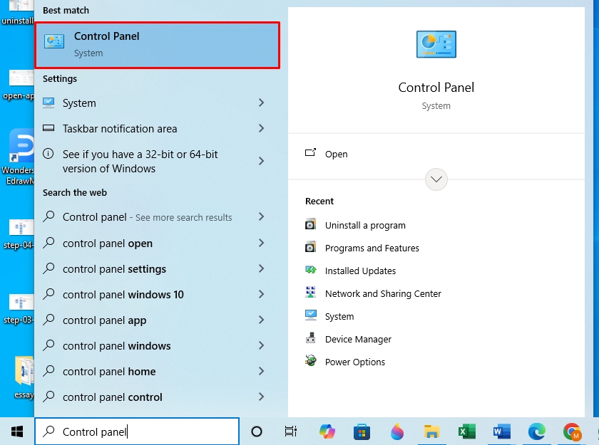 uninstalling meaning on control panel