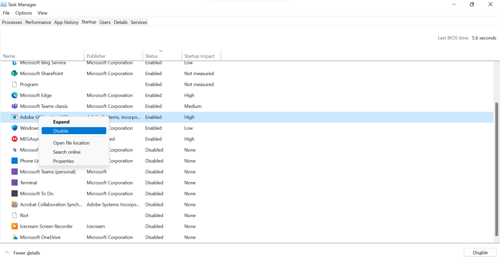 disable unnecessary startup program