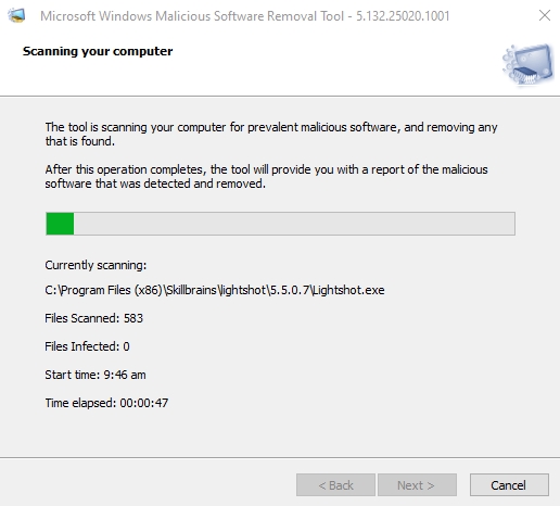 windows msrt tool scanning
